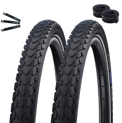 2 x Schwalbe cykeldäck Marathon Mondial Performance RaceGuard E-50 ADDIX svart/Reflex 50–622 (28 x 2,00) + 2 x Schwalbe slangar AV19 inkl. maxxi4you däcklyftare