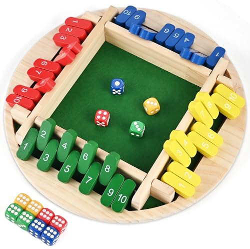 WoodTrove Shut The Box Dice Game, 2-4 Player Shut The Box Game, Wooden Board Table Math Games, 8 Dices Classics Tabletop Version Games for Family Classroom Home or Bar