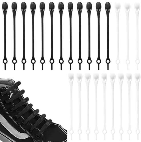 Cordones Sin Atar, Cordones De Goma, Cordones De Goma, Cordones Para Zapatos Sin Atar, 24 Unidades De Cinta Elástica Plana, Impermeables, 12 Blancos Y 12 Negros, Para Zapatillas Y Botas
