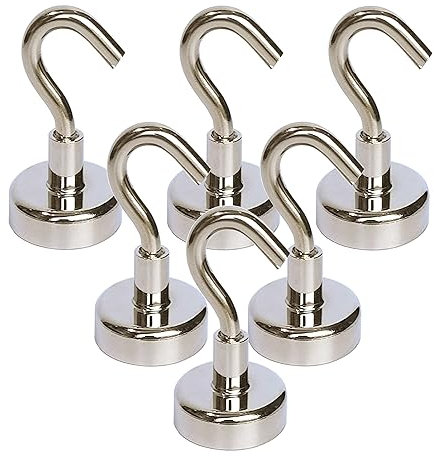 Magnetpro Magnetic Hooks 18 lbs Super Suction Strong Magnet Neodymium Hanging Mighty for Doors, Cabinets, Ceiling, Fixtures, Industrial Fixtures (6 Pack)