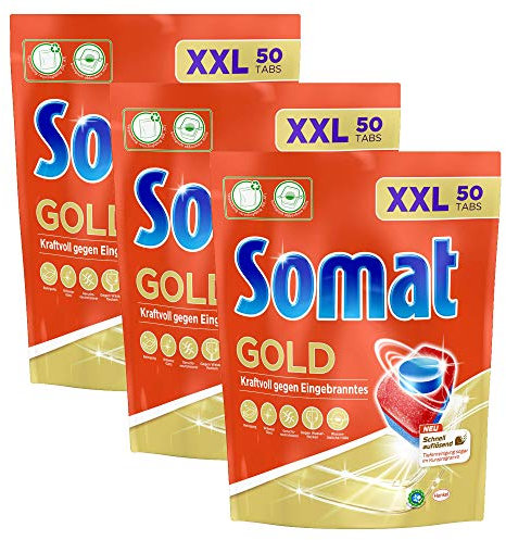 Somat Gold, Spülmaschinentabs, 150, 3 x 50, Tabs, Extra Kraft gegen Eingebranntes und Glanz Effekt