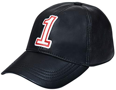 Gorra de Béisbol de Negro Cuero Unisex Para Mujer con Cordón Ajustable