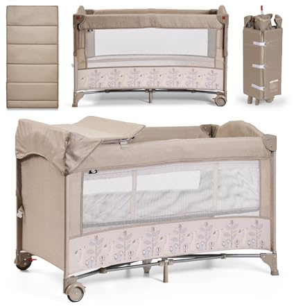 ms BabyWorld – Oxford – Cuna de Viaje y Colecho 2 en 1 | Altura Regulable | Cambiador Incorporado | Mosquitera Incluida | Plegable y Transportable | Unisex | Fácil Montaje y Compacta (Beige)