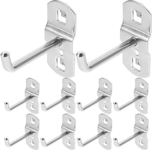 VILLCASE Lot De 12 Crochets en Métal Pour Panneaux Muraux, Crochets Pour Panneaux Perforés en Métal Argenté 5.8cm, Accessoires de Grille Métallique pour Magasins, Ateliers, Garages ()