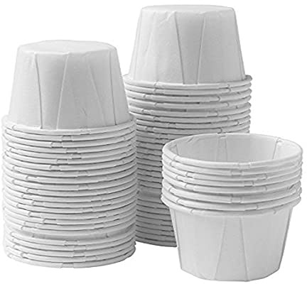 Vasos desechables para medicina de soufflé de papel de 1 onza para distribución de medicamentos, píldoras, degustación, condimentos, alimentos y postres (1000)