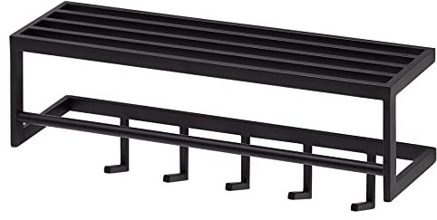 Wohnling Wandgarderobe Metall Schwarz 70x20x20 cm Flurgarderobe mit Ablage, Design Hakenleiste Wandpaneel Stahl, Garderobe Wand mit Hutablage, Garderobenleiste Flur