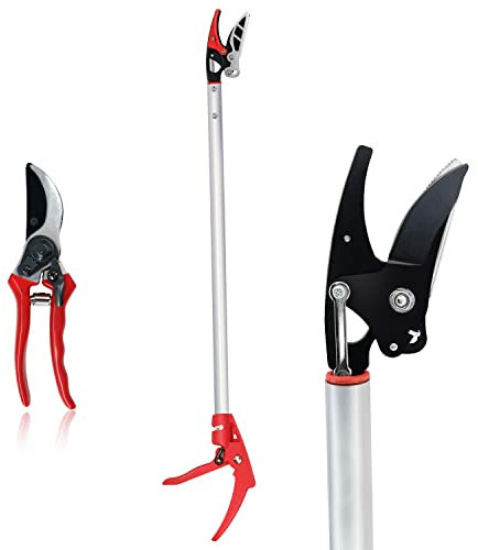 Byhagern 32-Inch Cut and Hold Pruners, Long-Reach Tree Pruner with Rotating Cutter Head, Long Pruning Shears for Garden, Fruit Picking, Branches Trimming