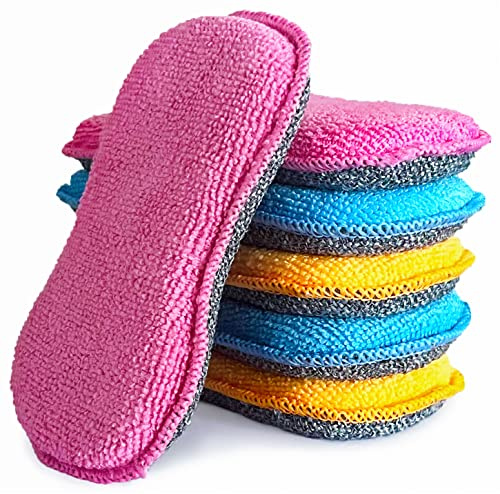 UPSTAR Dish Sponges Kitchen, Microfiber Cleaning Scrubber for Dishwashing, Sink, Basin and Multi-Pupose, Non-Scratch Pack of 6