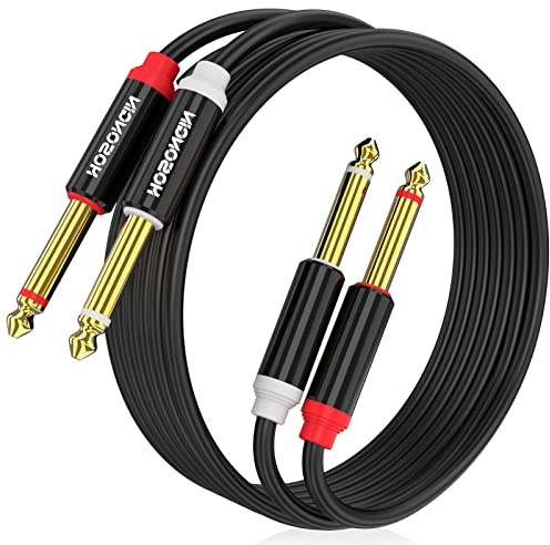 HOSONGIN Dual 1/4 inch TS to Dual 1/4 inch TS Stereo Interconnect Insert Cable, PVC Jacket Gold-Plated Plug Double Shielding Cable, 3.3 Feet