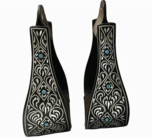 Majestic Ally Western Horse Steigbügel aus Aluminium, mit Gravur, für Erwachsene, Silber, Schwarz mit Kristall