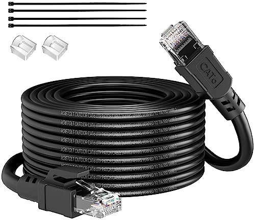 VOIETOLT Outdoor Cat 6 LAN Kabel 30meter, Außen Wasserdicht Direct Burial LLDPE UV Mantel - 24AWG 10Gbps Hochgeschwindigkeits Gigabit Ethernet Netzwerkkabel - CCA, UTP mit 20 Kabelbindern