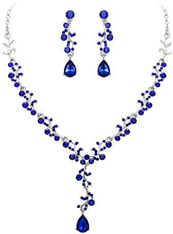 Clearine Juegos de Joyas de Mujer Boda Nupcial Hoja Lágrima Cristal Collar Pendiente Conjunto Filigrana Joyería