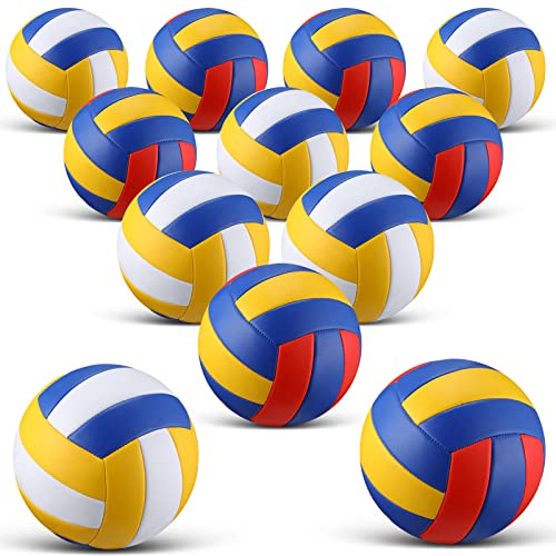 Jexine 12 Pcs Volleyball Official Size 5 Bulk Soft Volleyball with 2 Pump Outdoor Indoor Beach Volley Ball for Beach Play Game Gym Training Sport Equipment Gifts Back to School(Classic)