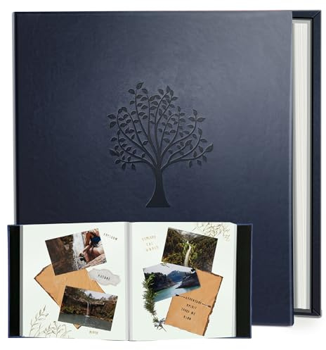 Rdylymx Large Photo Album Self Adhesive Scrapbook Album for 5x3 6x4 7x5 10x8 Pictures,40 Pages Leather Cover DIY Photo Book,Ideal Gifts for Family Travel Wedding Baby Blue