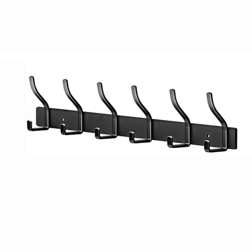 MEIJO Appendiabiti da Parete, Attaccapanni da Muro Attaccapanni da Parete Appendi Accappatoio Bagno Ingresso Cameretta Cucina (Nero, 6 Ganci)