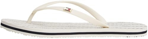 Tommy Hilfiger Damen Flip Flops Strap Beach Sandals mit Logo, Elfenbein (Ivory), 37