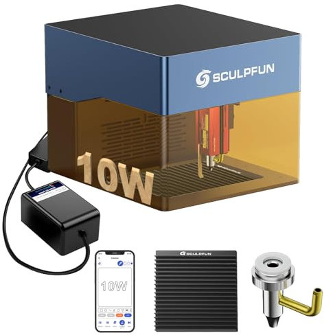 SCULPFUN iCube Pro Max 10 W lasergravyrmaskin med bikakeplattor och munstycksluftpumpset bärbar graveringsnoggrannhet på 0,05 mm, offline-gravyr, rökfilter för papper, trä, plast