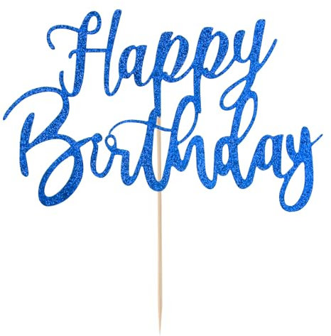 COMNICO Decoración para tarta de feliz cumpleaños, decoración de fiesta de cumpleaños para niños y adultos (azul)