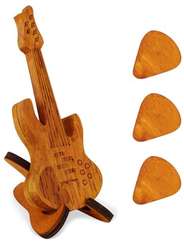 Gosknor Boîte à Médiators en Forme de Guitare, Étui en Bois pour Médiators avec Support et 3 Médiators Personnalisé Support de Rangement pour Médiators Cadeau pour Amateurs Instruments (Style 2)