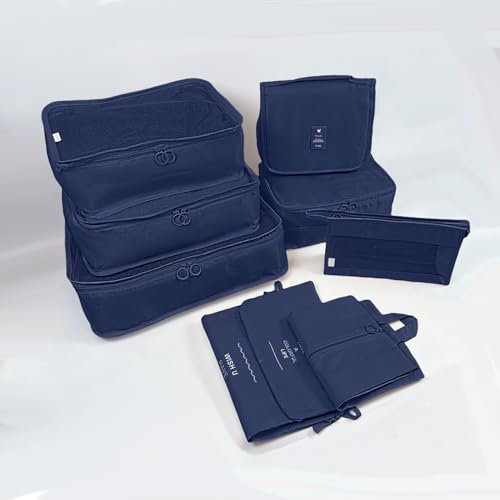 Koffer Organizer Set 9-teilig, Packwürfel für Rucksack & Koffer, Koffertaschen, Packing Cubes Set für Reise, Aufbewahrung Kleidertaschen, packhilfe für Koffer (navy blue)