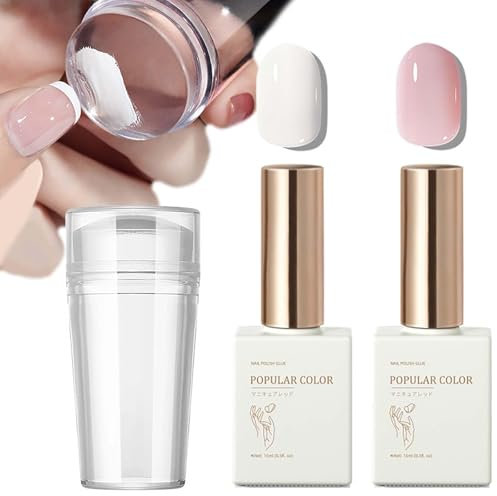 POPULAR COLOR for UV/LED Lamp - Create Flawless Pink & White Gel Nails with Stamper, Nude White Jelly Polish, and Nail Art Accessories for Women