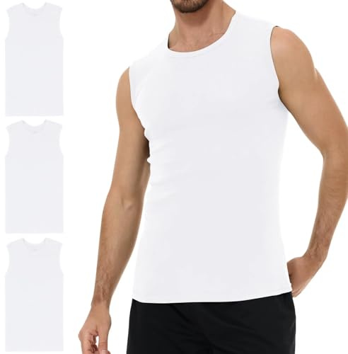 YouShow Camiseta Tirantes Hombre Pack 3 100% Algodón Sin Mangas | Tirantes anchos para mayor cobertura, suave y transpirable, absorbe humedad, sin etiqueta, interior o exterior