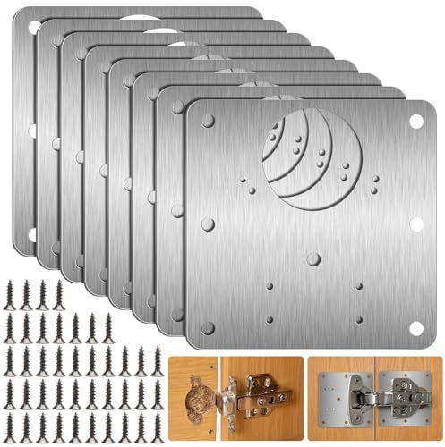 8 Stück Scharniere Reparaturplatte, Küchenscharnier Reparaturplatten mit 48 Schrauben, 9×9cm Edelstahl Scharnier Reparaturplatte für die Reparatur von Tür Schrank Wohnmöbel Schublade Kisten Fenster