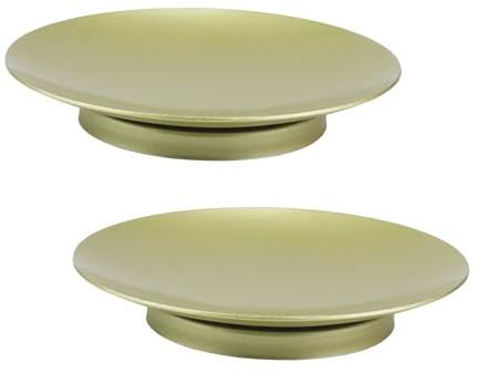 Aacehlh 2 Pcs Gold Iron Plate Candle Holder,Metal Saucer Style Candle Holder for Pillar/Scented/Flameless/Ball Candles, Decorative Candle Stand for Table Centerpiece (Gold 2Pcs)