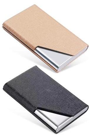 Jimkply 2 soportes para tarjetas de visita, acero inoxidable, 9,5 x 6,4 x 1,3 cm, 20 tarjetas de visita, estuche para tarjetas de visita, tarjetas bancarias, Negro y amarillo.
