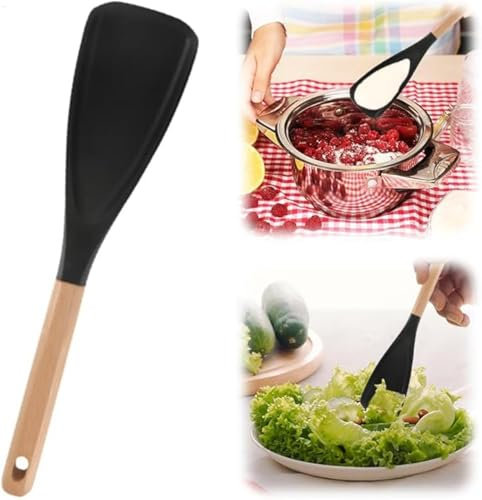 Multi-Function Spatula Spoon, 2025 New Silicone Cooking Utensils for Kitchen, Kitchen Utensils Non-Stick Silicone Cooking Tool with Wood Handle, Multifunction Spatula Spoon for Cooking