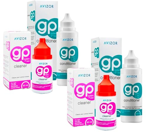 GP Cleaner 2x30 ml + GP Conditioner 2x120 ml - Pack Ahorro - Limpiador y Acondicionador Diario de Lentes de Contacto rígidas y gas-permeables | Desengrasante y Humectante | Limpieza Completa