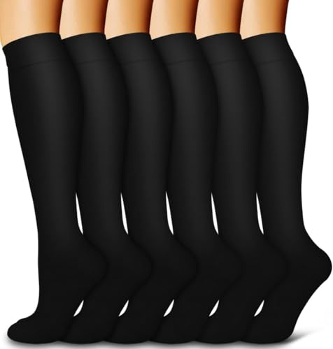 Compression Socks for Women and Men 15-20 mmHg 6 Pack Compression Stockings Circulation-Best Support for Medical,Running,Nursing,Athletic (Black, Large-X-Large)