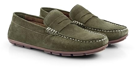 Silver Street London Bari Premium Suede Driving Loafers Shoes for Men Extra Padded Breathable Mens Casual Shoes Comfortable Moccasins Slip On Men Flats, Green, UK 9