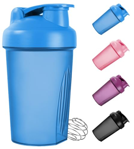 Fefod Proteinshake Flaska 400ml med RVS Blandningskula, Protein & Kosttillskott Shaker Flaska, Läckagefri Flip Flop Lock Shake Flaska Mixer, BPA-fri Proteinshake Flaska för Gym, Blå