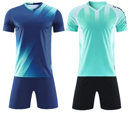 CRFASIBE Fotbollströjor för barn, fotbollsträningsdräkter, T-shirt och shorts set, andningsbara sportkläder, present till pojkar, Stil B, 140