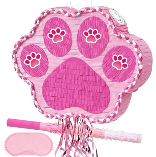 WERNNSAI Pink Paw Pinata Dog Cat Paw Pinata with Blindfold Stick | Cute Pet Birthday Decoration Paw Party Supplies Campus Anniversary Celebration Decoration