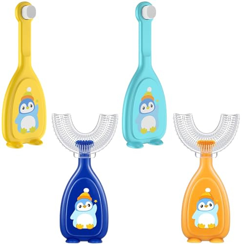 Teouuas 4 Stück Kinderzahnbürste, U Shaped Toothbrush Kids, Weicher für Stenkopf aus Silikon 45° Mundpflege, Manuelle Zahnbürste Massage Zahnfleisch (2-12 Jahren)