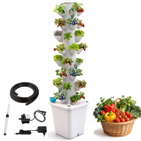 Mocoli Sistema Idroponico 40 Fori, Sistema Idroponico a 8 Livelli con Serbatoio d'Acqua 10L Pompa Indicatore Livello dell'Acqua Sistema Coltivazione Fuori Suolo