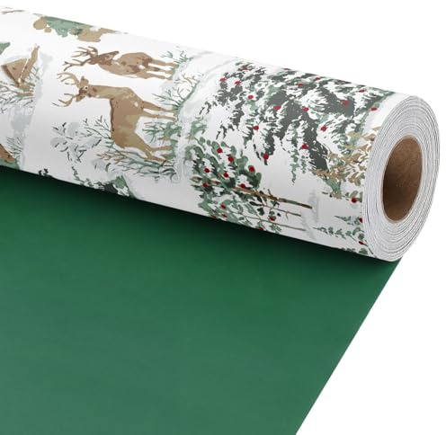 BIOBROWN vändbart julpapper – 43 cm x 10 m (4,3 m²) – vinterskog och snömotiv
