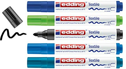 Edding 4500 - Caja con 5 Marcadores Textiles - Punta Redonda de 2-3 mm - Surtidos