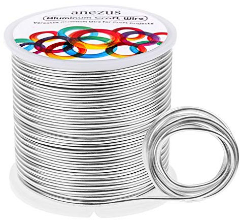Anezus Aluminiumdraht, 12 Gauge, 30 m, Metall-Armaturdraht, biegbarer Draht für Bastelarbeiten, Kranzherstellung, Schmuckherstellung, Perlen, Blumen (Silber, 2 mm)