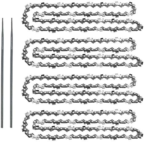 AR-PRO (4 Pack) 14-Inch Chainsaw Chain 3/8 LP Pitch, .050 Gauge, 52 Drive Links; Heavy Duty Carbon Steel Chains with 2 Sharpening Files Fit Most Major Chainsaw Brands; Professional & Home Use