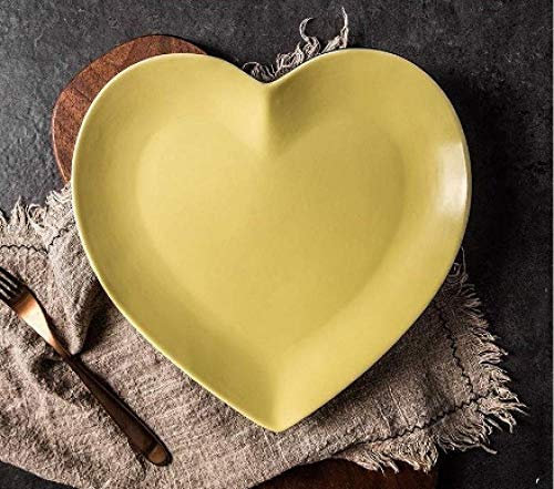 Plato de carne nórdico de cerámica en forma de corazón, plato de postre, plato de desayuno-Amarillo mate_El 19 * 18 * 2cm