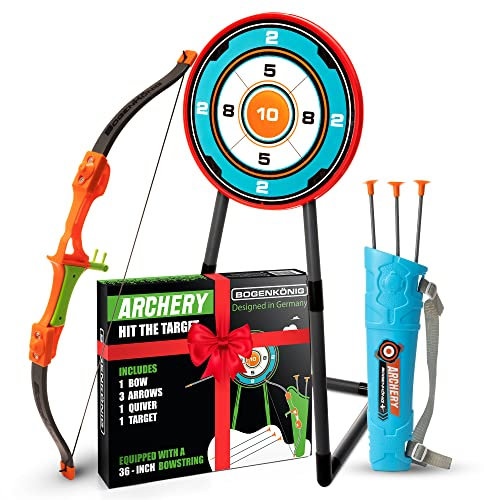 Bogenkönig Pfeil und Bogen Kinder ab 6 - Set Spielzeug - Perfekt für Kinder/Jugendliche - Förderung der körperlichen Fitness von Kindern - Komplettes Anfänger-Set - Bogenschießen Set Kinderbogen