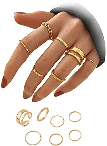 Guanyj Set mit 7 Ringen im Vintage-Stil für Damen und Mädchen, Vintage, Phalange, Ring aus Legierung, Mädchen, stapelbar, Finger, Strass, Ring, Boheme-Schmuck, 1,4 cm / 1,5 cm / 1,6, 1,4 cm / 1,5 cm /