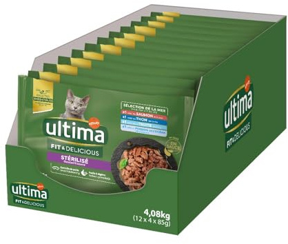 ULTIMA sachet repas Chat Stérilisé Saumon, Thon, Truite & Poisson de l'Océan - 12 Multipacks x 4x85 g