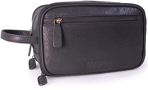 Bucklestone - Beauty Case da Viaggio in Pelle - Borsa da Toilette Media - Necessaire Uomo - Wash Bag - Borsa Pochette per Cosmetici - Durham - Nero