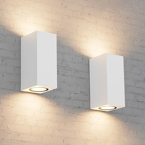 Aipsun 2 PCS Applique da Parete Esterno Interno Impermeabile IP65 Bianco, Attacco GU10 Lampade da Parete Moderno in Alluminio, Up&Down Lampada a Muro, Lampadina non Inclusa