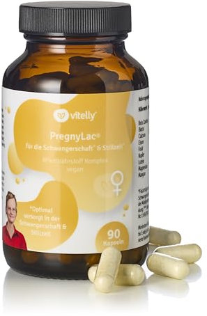 vitelly® PregnyLac I Schwangerschaft-Vitamine I 19 hochdosierte Mikronährstoffe I alle Trimester & Stillzeit I 3 Monate (90 Kapseln)