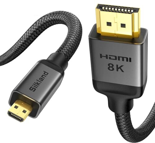 Silkland Cable Micro HDMI a HDMI 2M, [8K@60Hz, 4K@120Hz] de Nailon Trenzado, Admite 48Gbps, HDR y eARC Compatible con Raspberry Pi 5, 4, Cámaras, Hero, Portátiles y Televisores